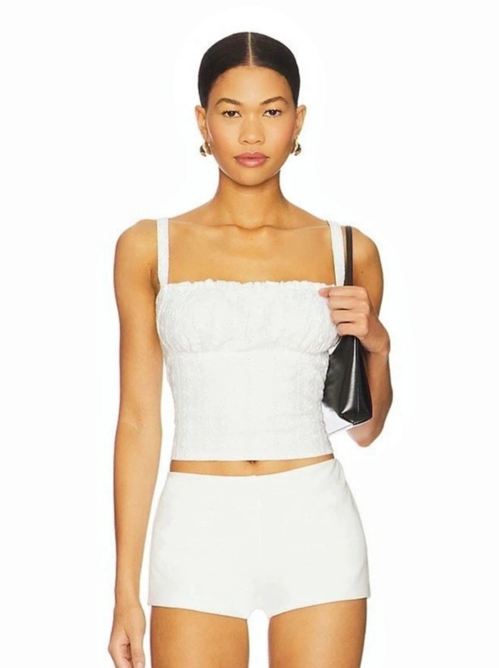 More to Come Cammy Top White Floral Crop Top Adjustable Straps SZ Large